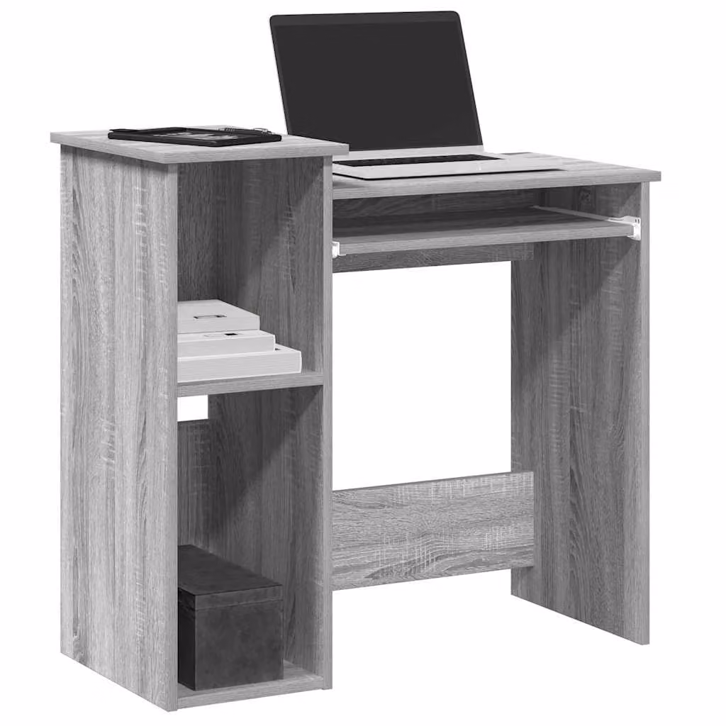 Scrivania con mensole vidaXL in legno e MDF, colore grigio, L 84 cm x P 40 cm x H 78 cm
