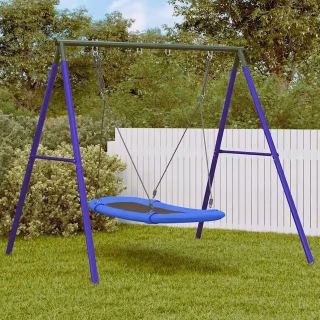 Set Gioco da Esterno con Altalena e Piattino vidaXL in Metallo e Polipropilene, Altezza: 206 cm, L/P/H: 185 x 185 x 206 cm