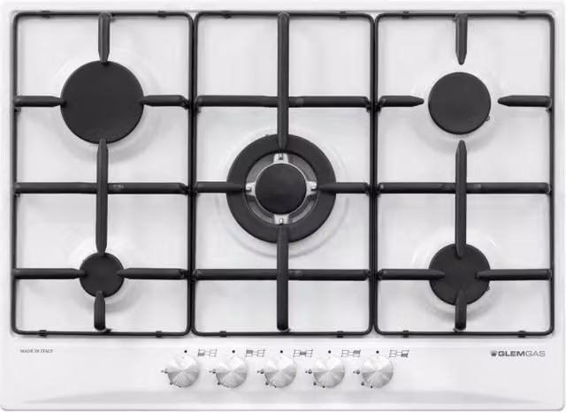 Glem gas gt755wh piano cottura da 70 cm bianco, comandi frontali, 5 fuochi