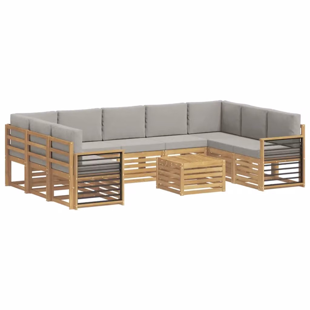 Set di divani da esterno vidaXL a forma di L con tavolo da caffè, composto da 10 pezzi in legno di acacia trattato, colori bianco e grigio – 2