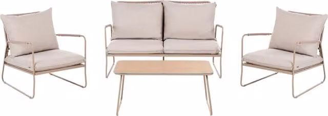 Set da Giardino Lounge Beige 4 Posti con Divano Poltrone e Tavolino con Struttura in Metallo
