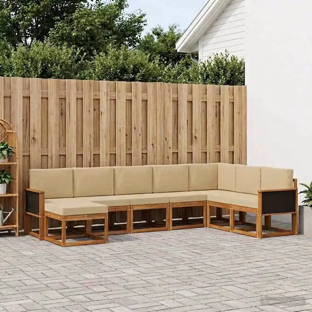 Set di divani da esterno 8 pz Naturale e Beige 3385444