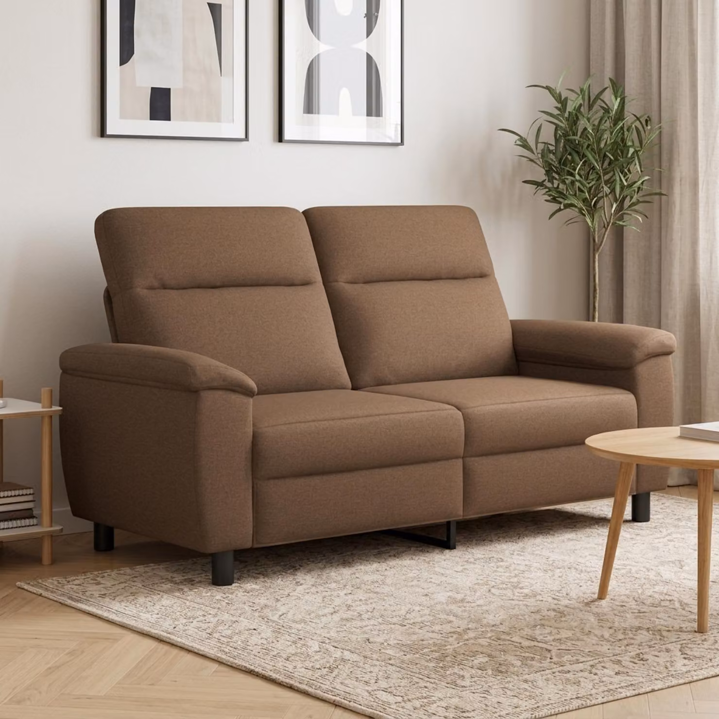 Divano moderno lineare vidaXL in tessuto marrone con struttura in metallo L: 178 cm, P: 90 cm, H: 95 cm