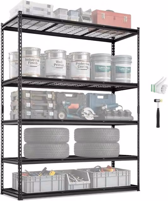 Scaffale Metallico Portaoggetti 5 Ripiani Regolabili in Acciaio Nero Robusto per Garage Officina Dispensa 152,4x61x198,1 cm
