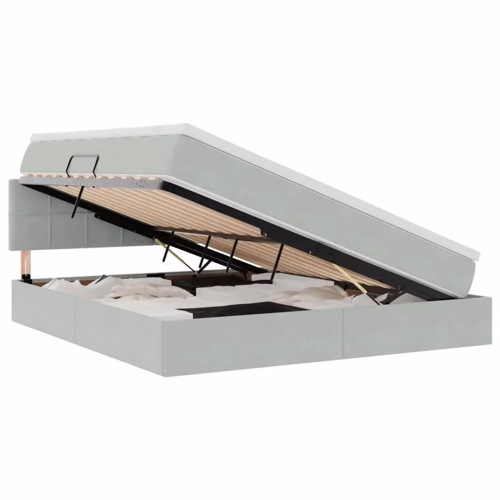 Letto con Contenitore vidaXL in Velluto Grigio L: 160 cm, P: 200 cm, H: 204 cm – 2