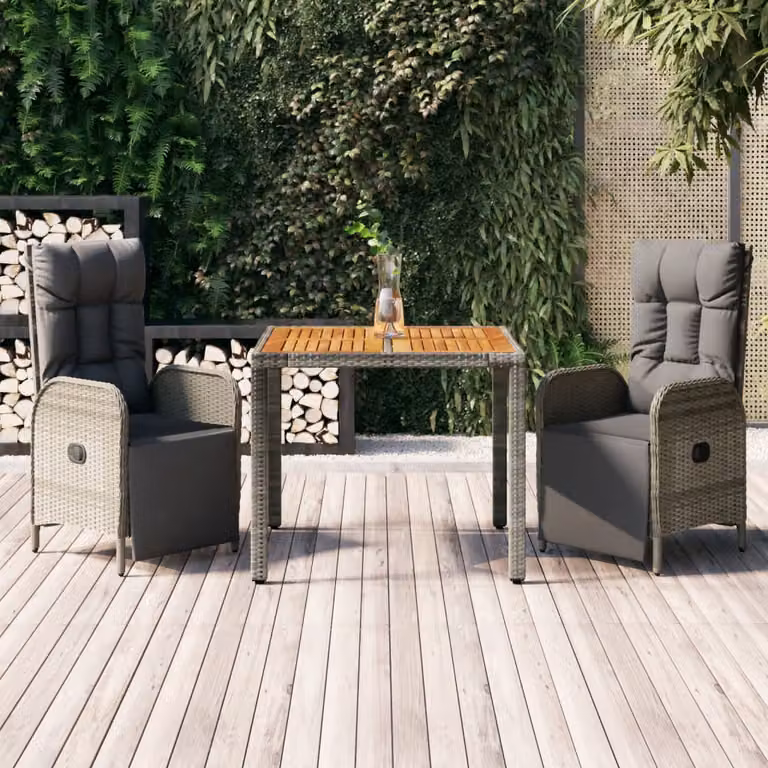 Set da pranzo da giardino moderno vidaXL in legno di acacia oliato e polyrattan grigio