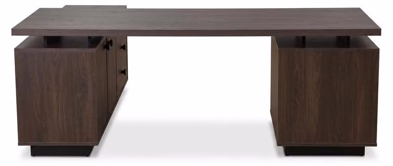 Scrivania rettangolare marrone con cassetti, tavolo in legno, stile moderno