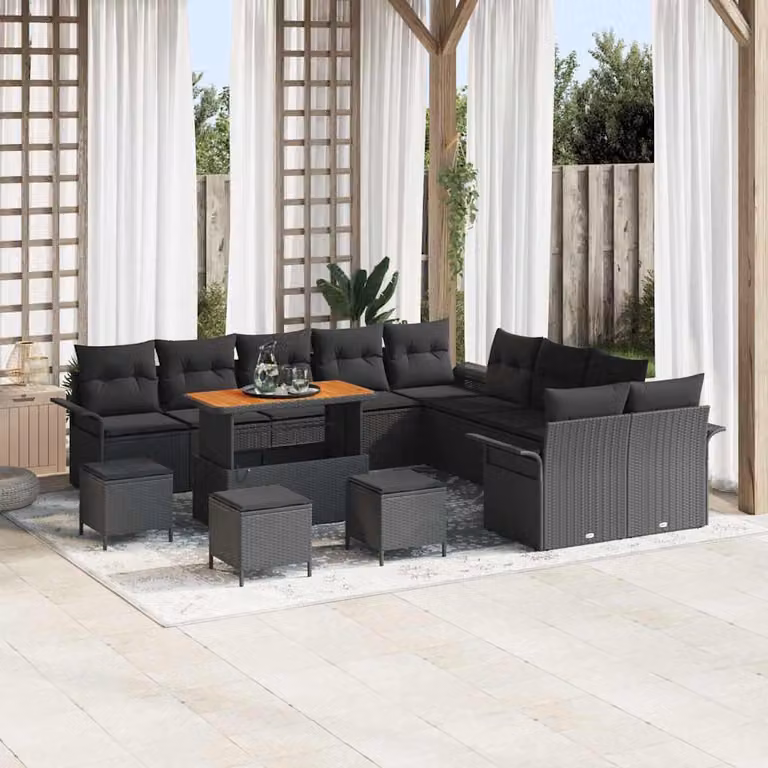 Maison Exclusive - Set da giardino composto da 14 pezzi, divano in rattan sintetico nero