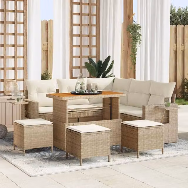 Set Divano da Giardino 10 pz 7-Numero di posti Beige e Crema 3363701