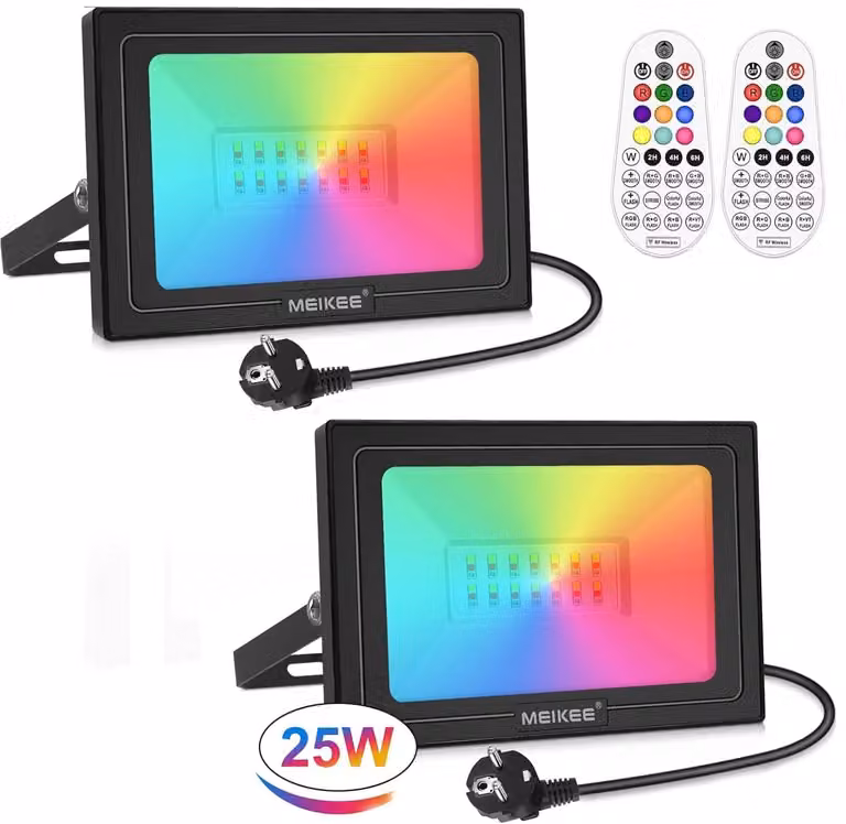 Faretto RGB da 25W con telecomando, 30 modalità, grado di protezione IP66, confezione da 2 pezzi
