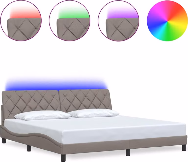 Struttura letto con LED senza materasso Taupe 200x200 cm in tessuto