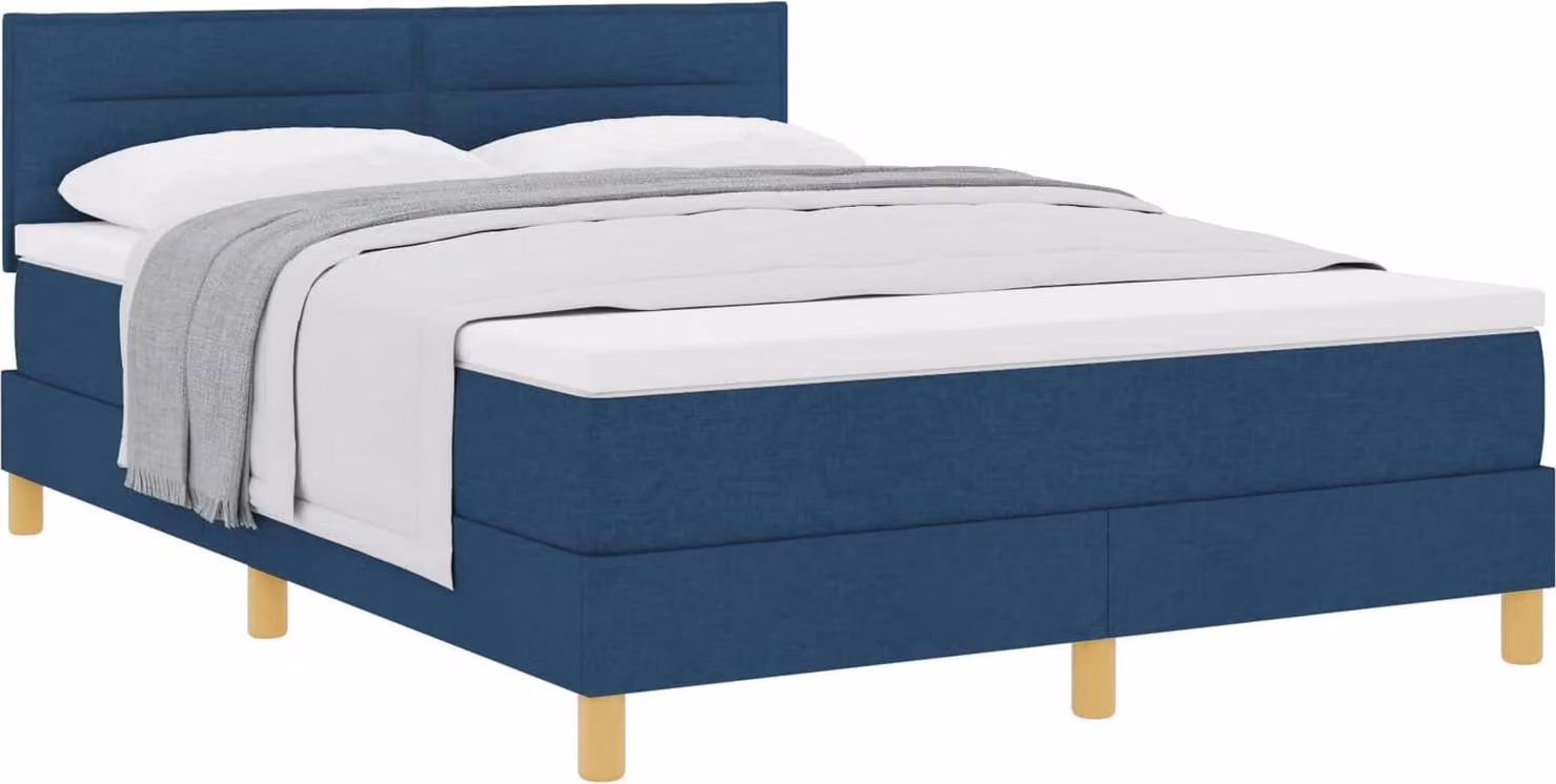Letto a molle con cuscino con testiera Blu 160 x 200 cm Tessuto