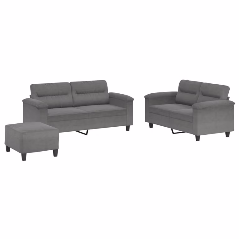 Set Divani 3 pz con Cuscini Grigio Scuro in Tessuto Microfibra