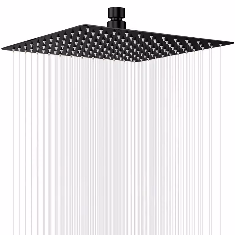 Doccia a soffitto, 30 cm, quadrata, con ugelli anticalcare, colore nero, per bagno