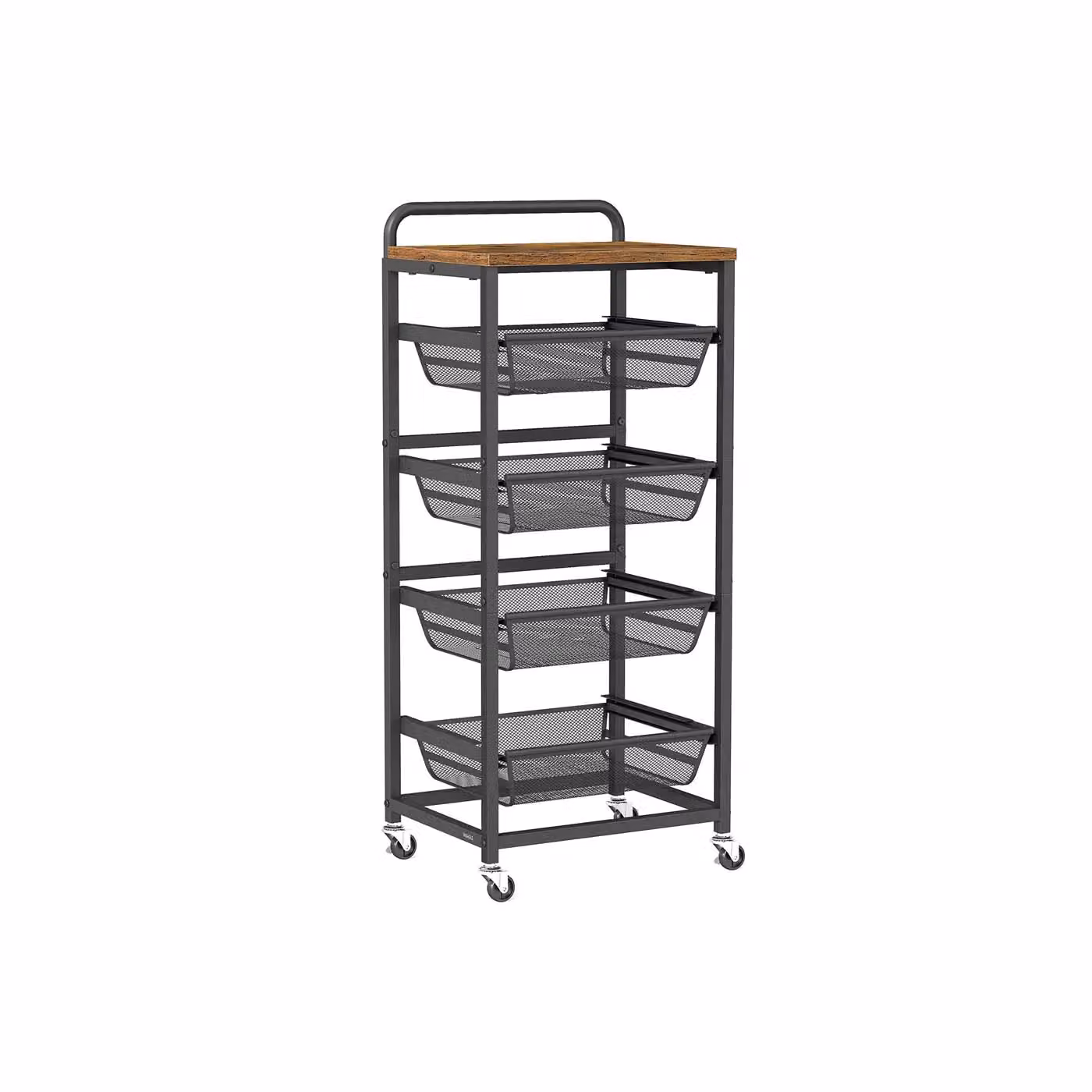 Carrello da cucina con ripiani multipli cesti scorrevoli e rotelle, Marrone Vintage + Nero Inchiostro / 5 Ripiani