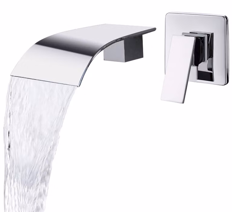 Miscelatore per lavabo a cascata, finitura cromata, 2 fori, bocca di uscita da 12,5 cm