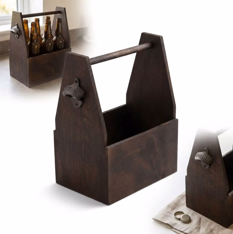PORTABOTTIGLIE - Cassetta in LEGNO per bottiglie con apribottiglie, scura