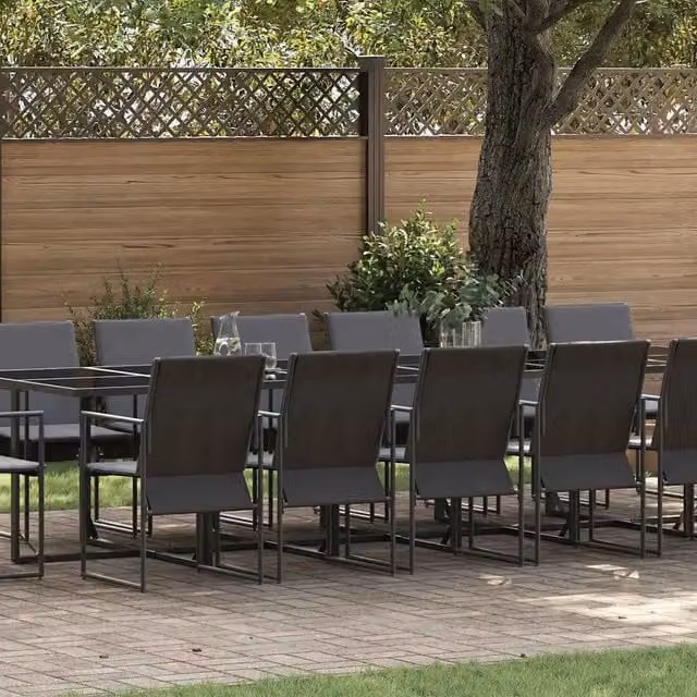 Set da pranzo per giardino vidaXL in acciaio antracite e vetro nero con design minimalista – 1
