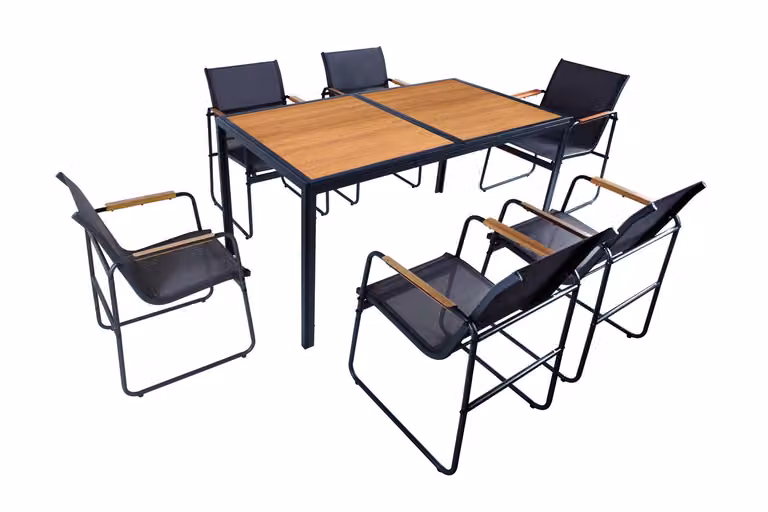 Set da salotto 7 pezzi gruppo di sedute da giardino per esterni panca tavolo da pranzo look legno