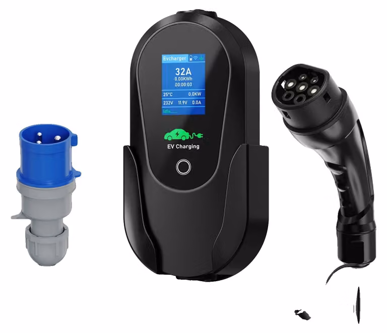 Caricatore per veicoli elettrici, potenza massima di 7,2 kW, corrente regolabile da 6A a 32A, lunghezza del cavo 5 metri, grado di protezione IP66 (resistente all'acqua), compatibile con connettore di tipo 2