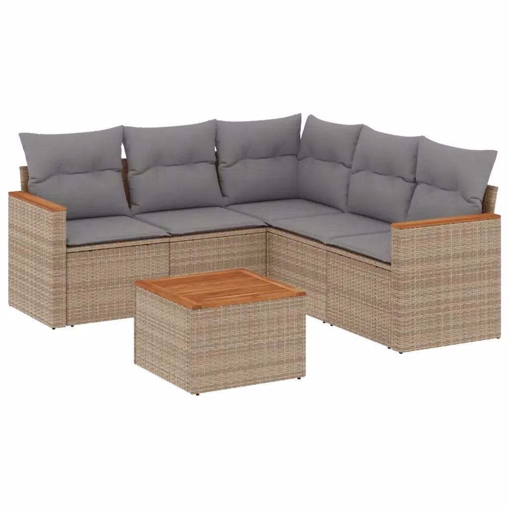 Set Divano da Giardino a L VIDAXL 6 Pezzi con Tavolino, Polyrattan e Cuscini Beige e Grigio – 2