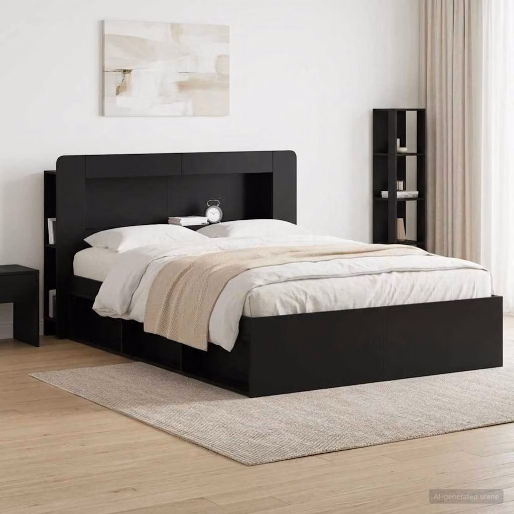 Testata del letto moderna vidaXL in legno ingegnerizzato nero con ripiani integrati L: 182,0 cm, H: 100,0 cm, P: 24,8 cm