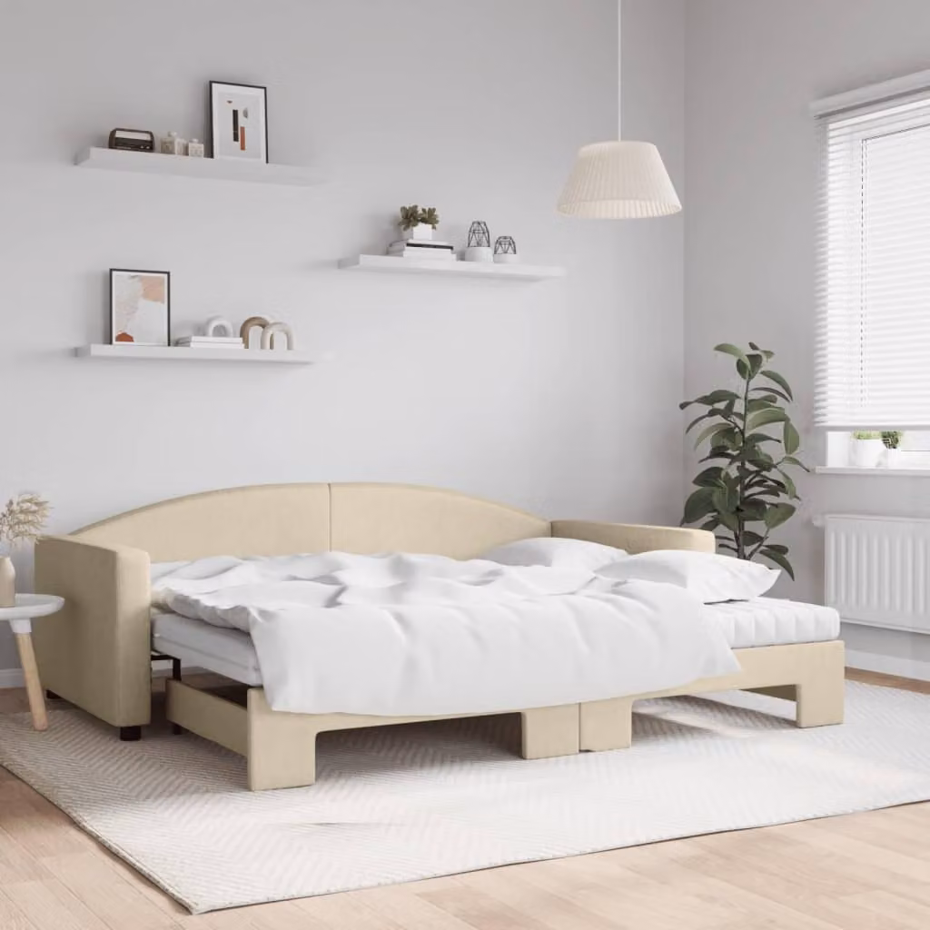 Maison Exclusive - Divano letto estraibile con materassi color crema 90x200 cm in tessuto