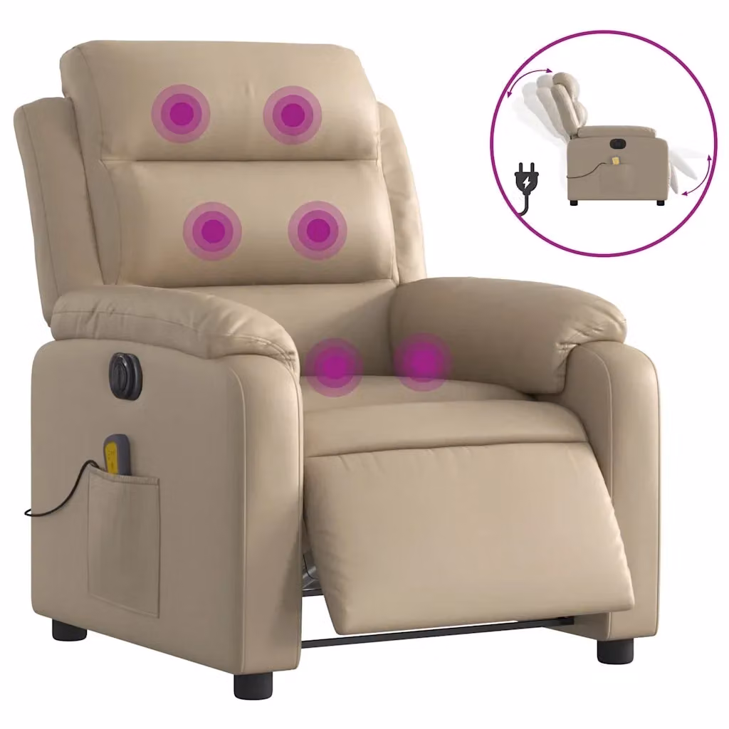 Poltrona Reclinabile con Massaggio Elettrico vidaXL in Similpelle Beige – 2