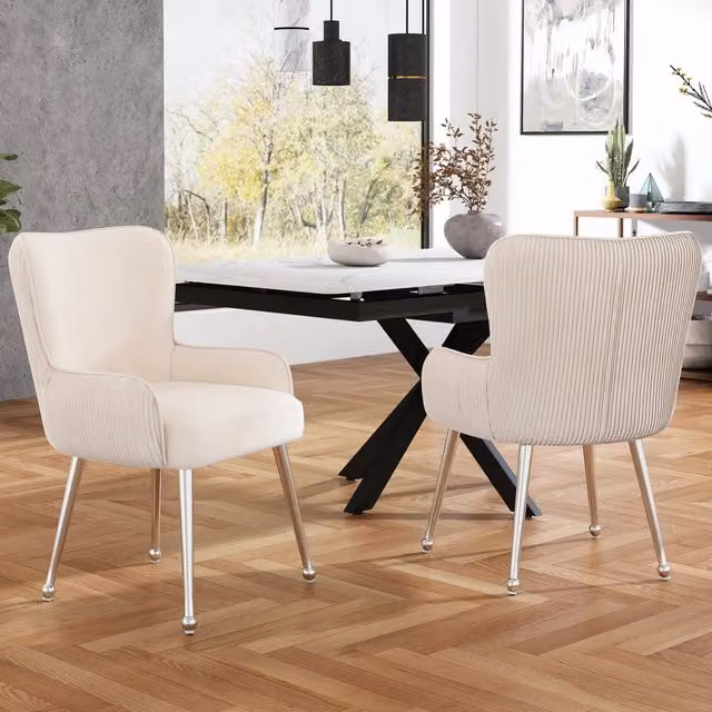 Sedia da Pranzo con Braccioli ¨C Xylo ¨C Velluto Beige, Gambe in Metallo, Set 2 Pezzi
