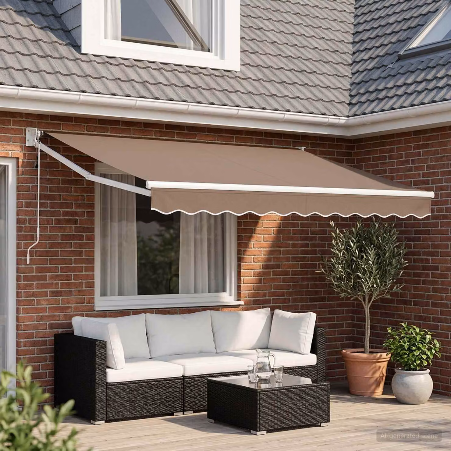 Tenda retrattile vidaXL beige con bracci pieghevoli in poliestere e alluminio, L 350 cm x P 200 cm