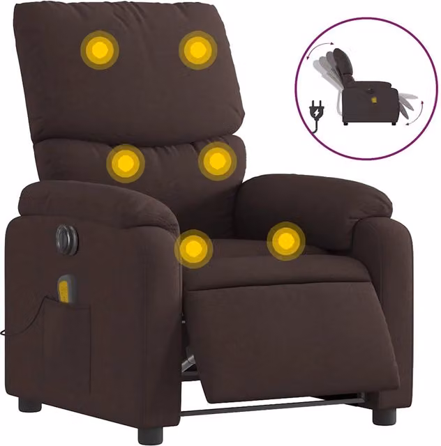 Poltrona | Sedia Relax Massaggio Reclinabile Elettrica Marrone Scuro Tessuto