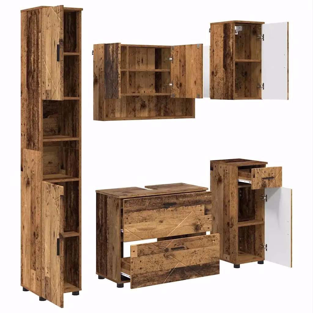 Set di mobili per il bagno moderno vidaXL in legno e metallo, 5 pezzi, marrone e nero, L/P/H: 35 x 30 x 192 cm – 2