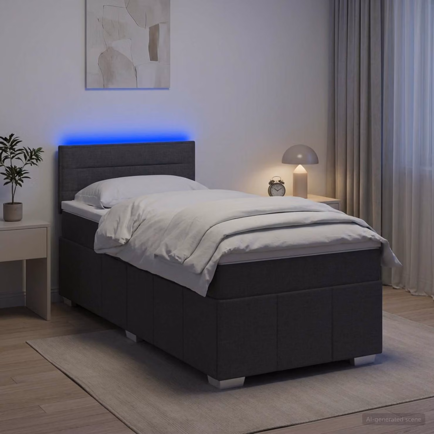 Letto box spring con materasso ibrido vidaXL in tessuto Grigio Scuro, L: 80 cm, P: 200 cm