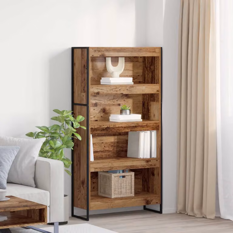 Armadio per Libri Industrial vidaXL in Legno e Metallo, Marrone Opaco, L 80 x P 30 x H 155 cm