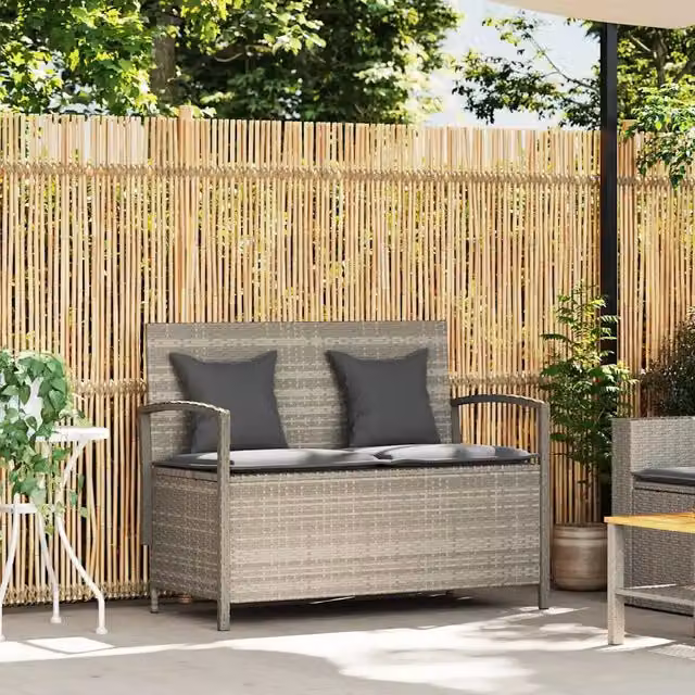 Panca Portaoggetti da Giardino con Cuscino-Sgabello-Panca con Contenitore in Polyrattan 161874