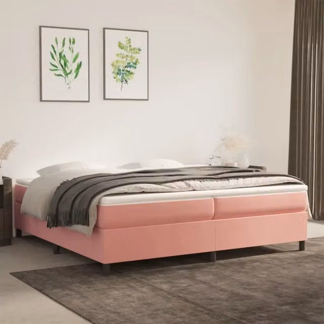 Struttura Letto con Rete a Molle vidaXL in Velluto Rosa L/P/H: 200 x 200 x 35 cm – 1