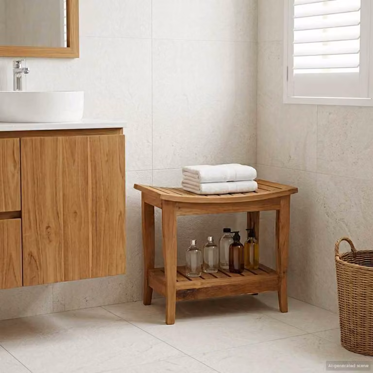 vidaXL Tavolo Laterale da Bagno in Legno di Teak Naturale L: 50 cm, P: 35 cm, H: 45 cm