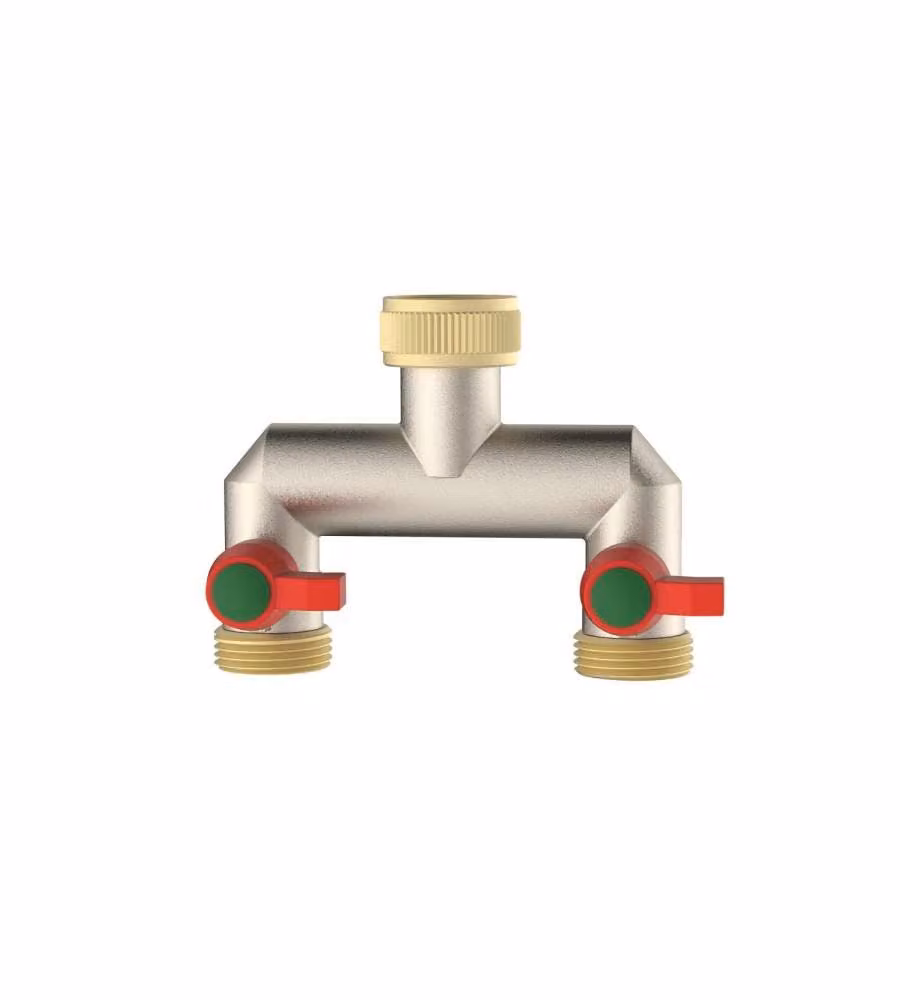 Rubinetto doppio da giardino in metallo 3/4" con 2 uscite