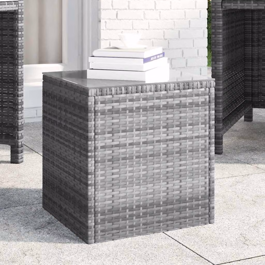 vidaXL Tavolino da giardino moderno in polyrattan e vetro temperato grigio L/P/H: 40 x 40 x 40,5 cm