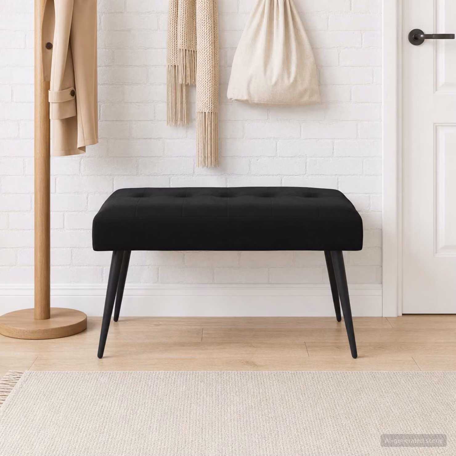 Panchina moderna vidaXL in velluto nero con bottoni imbottiti L: 80 cm, P: 40 cm, H: 46 cm