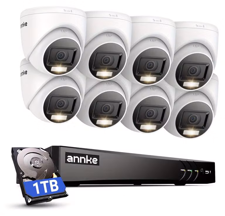 Sistema di sicurezza – 8 canali – Rilevamento intelligente basato sull'intelligenza artificiale – 1 TB di memoria – Visione notturna a 20 metri