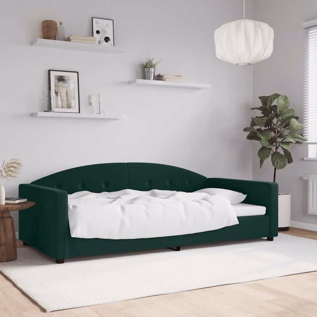 Letto da giorno vidaXL in velluto verde con struttura in metallo e legno, L/P: 100 x 200 cm