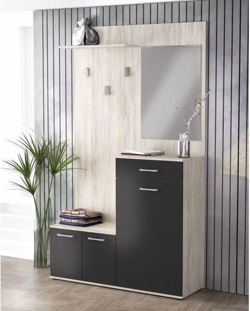 Cosma Mobile Ingresso Moderno con Specchio, Appendiabiti e Illuminazione LED in Antracite e Pino, L/P/H: 115 x 35 x 197 cm – 2