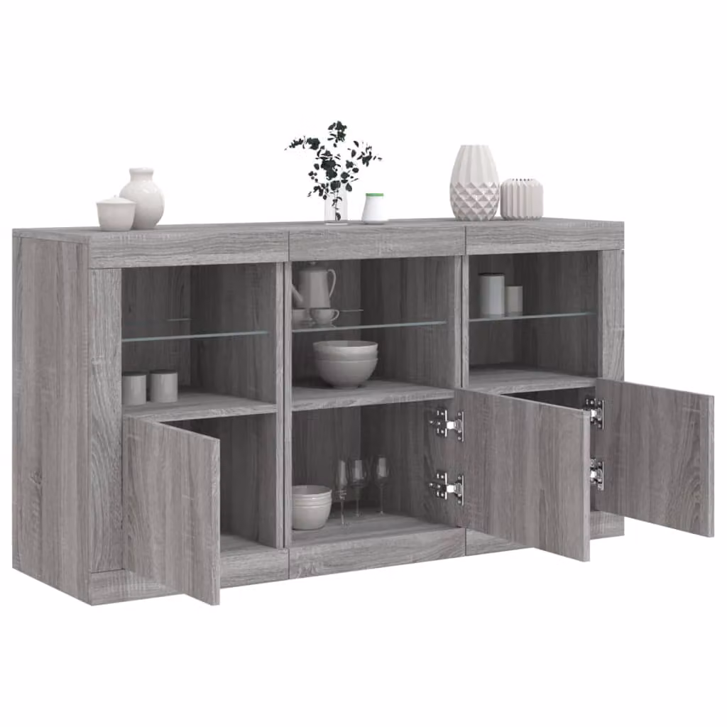Credenza moderna vidaXL con luci LED Grigio Sonoma L: 123 cm, P: 37 cm, H: 67 cm