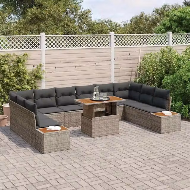 Set Divano da Giardino a Forma di U vidaXL in Polyrattan Grigio con 11 Pezzi e Cuscini Inclusi – 1