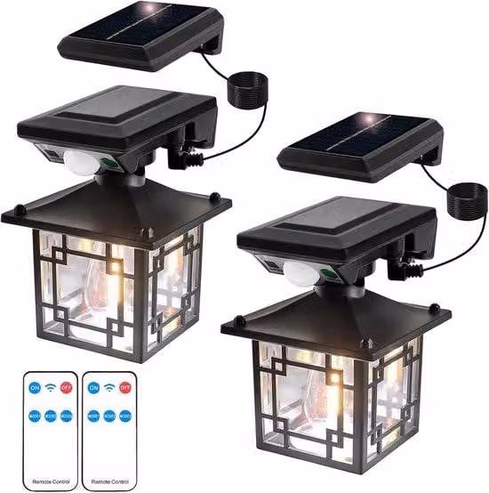 Confezione da 2 lampade solari da esterno, stile retrò, con sensore di movimento, lampada da giardino impermeabile, potente lampada da parete esterna (rimovibile)