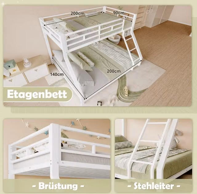 letto a castello metallo bianco 144.5 x 204 cm