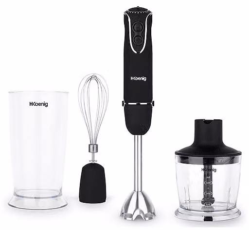 Frullatore ad immersione H.Koenig MIX75 in acciaio inox, 850 W, nero e trasparente con funzione pulse