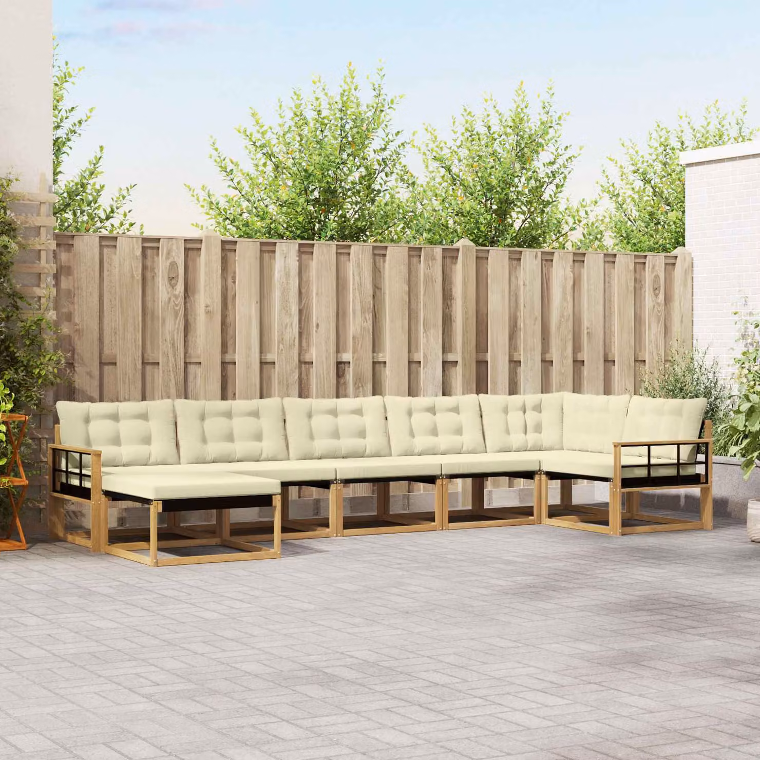 Set di divani da esterno vidaXL 7 pz in legno di acacia con sedute bianche e beige per giardino e terrazza