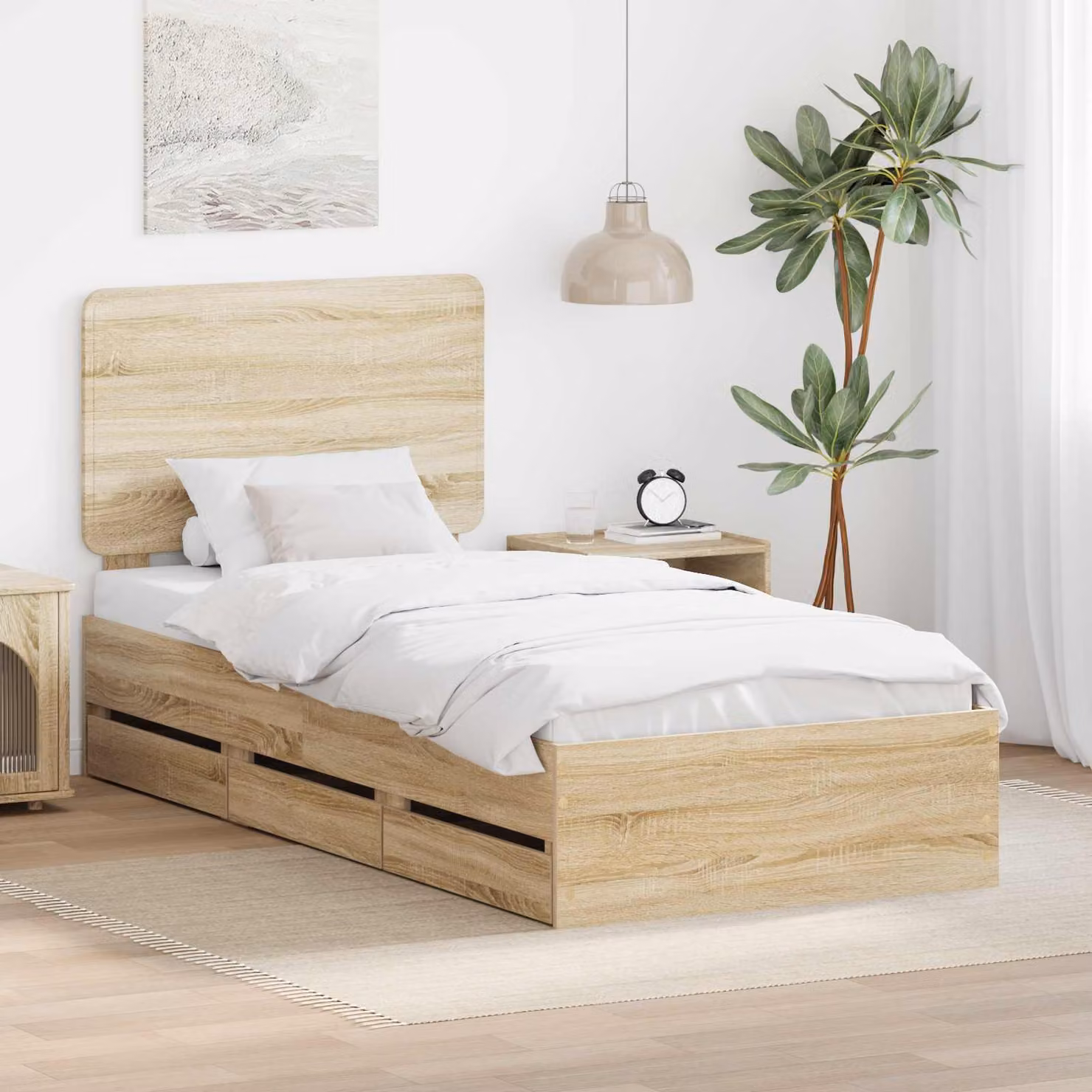Struttura del letto con cassetto vidaXL in legno Rovere Sonoma, L 80 x P 190 cm